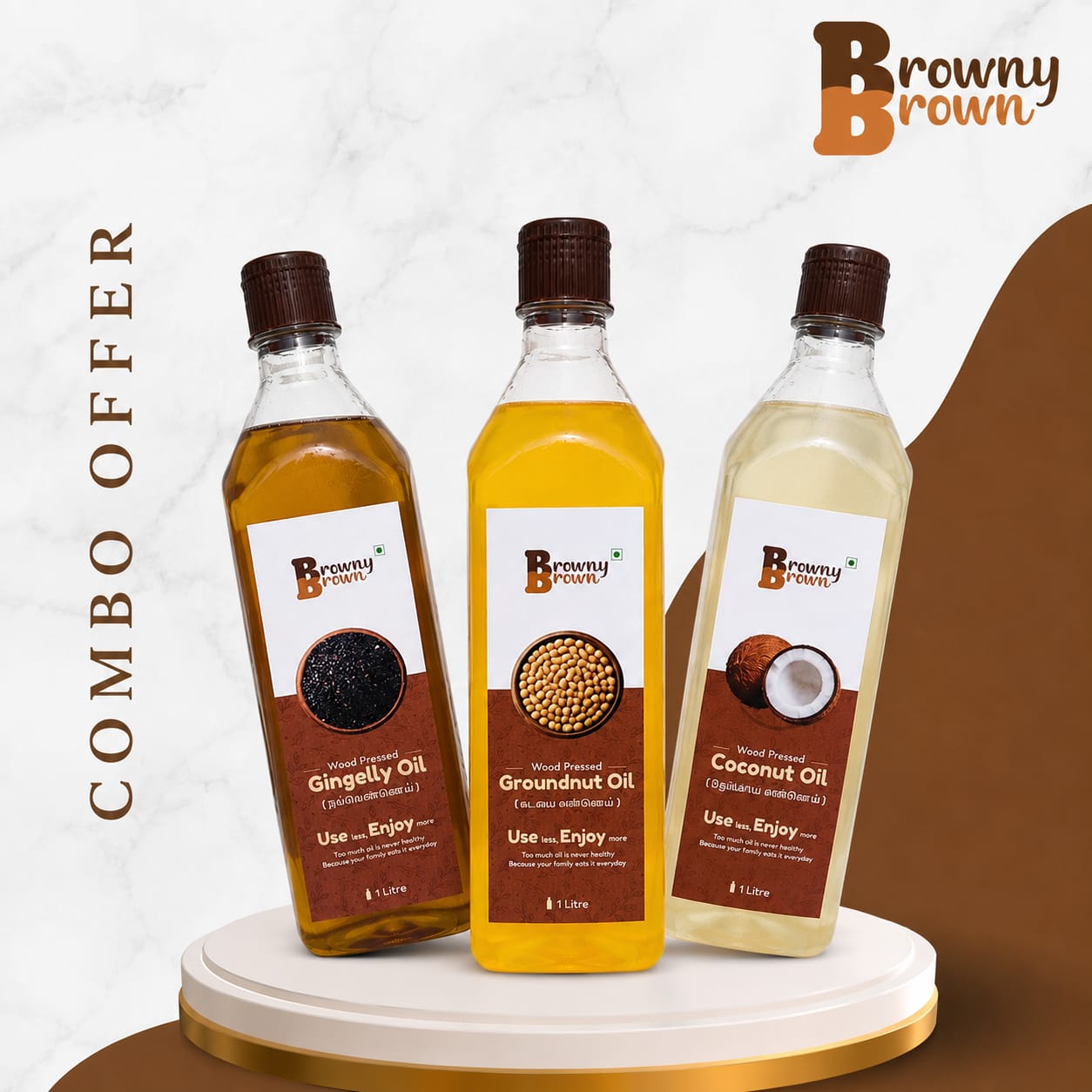 Combo Offer 9 wood pressed(Groundnut Oil 1lt+Coconut Oil 1lt+Gingelly Oil 1lt)